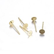 304 Stainless Steel Stud Earring Findings, Flat Round, Real 18k Gold Plated, 12x4mm, Pin: 0.8mm(STAS-P210-45G-01)