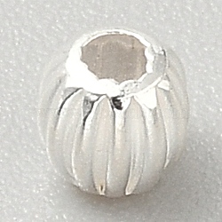 925 Sterling Silver Beads, Grooved Round Beads, Silver, 3.5mm, Hole: 1.2mm(STER-WH0019-16B)