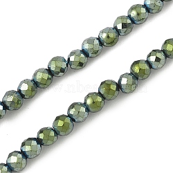 Electroplate Synthetic Magnetic Hematite Beads Strands, Faceted, Round, Green Plated, 3.5x3mm, Hole: 0.9mm, about 120~122pcs/strand, 15.16~15.35''(38.5~39cm)(G-A263-B01-02B)