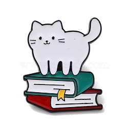 Bookish Cat Shape Alloy Enamel Pin Brooches, for Backpack Clothes, White, 28.5x24.5x1.4mm(JEWB-C029-04D-EB)