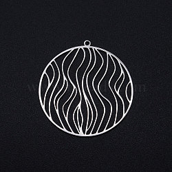 Non-Tarnish 201 Stainless Steel Filigree Charms, Flat Round with Wave Pattern, Stainless Steel Color, 39x36.5x1mm, Hole: 1.6mm(STAS-T049-T696-1)