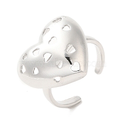 Brass Open Cuff Rings, Cadmium Free & Lead Free, Heart, Platinum, Inner Diameter: 19mm(RJEW-P098-23P)
