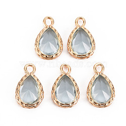 Glass Pendants, with Brass Findings, Faceted, Teardrop, Light Gold, Light Blue, 15x9x4.5mm, Hole: 1.8~2mm(GLAA-S193-003I)