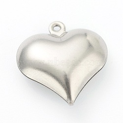 Non-Tarnish 304 Stainless Steel Pendants, Puffed Heart, Stainless Steel Color, 17x16.5x6.5mm, Hole: 1.2mm(STAS-H160-07P)