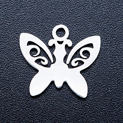 Non-Tarnish 201 Stainless Steel Pendants, Stamping Blank Charms, Butterfly, Stainless Steel Color, 12.5x13.5x1mm, Hole: 1.5mm(STAS-T046-JA331)