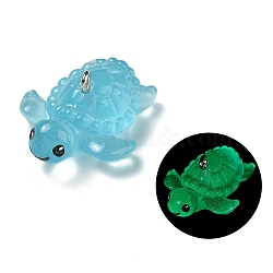 Luminou Resin Pendants, with Iron Loop, Turtle, Sky Blue, 27x21.5x12.5mm, Hole: 2mm(RESI-R452-03A)