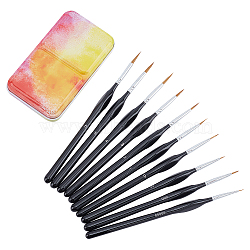 Wooden Mini Paints Brush Set, for Fine Detailing & Art Painting, Face, Nail, Line Drawing, with Watercolor Paints Tins Box, Black, 177~193x11~12mm, 10pcs/set(AJEW-PH0001-66)