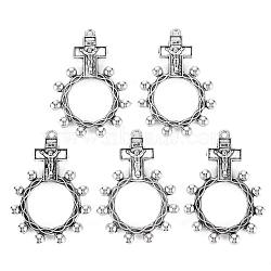 Tibetan Style Alloy Pendants, For Easter, Crucifix Cross with Ring, Cadmium Free & Lead Free, Antique Silver, 46x32x4mm, Hole: 2mm, about 150pcs/1000g(TIBEP-4331-AS-RS)