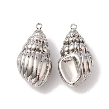 304 Stainless Steel Pendants, Conch Charm, Stainless Steel Color, 39x20.5x14mm, Hole: 3mm
