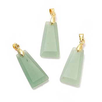 Natural Green Aventurine Pendants, Faceted Trapezoid Charms, with Rack Plating Golden Tone Brass Findings, Cadmium Free & Lead Free, 25~26x12.5~13x3.5~4mm, Hole: 5x4mm