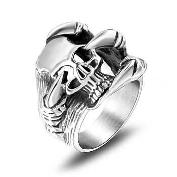 Titanium Steel Skull with Claw Finger Ring, Gothic Punk Jewelry for Men Women, Stainless Steel Color, US Size 10(19.8mm)