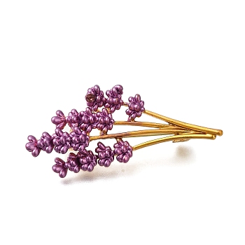 Lavender Flower Dark Orchid Enamel Pins, Flower Alloy Brooch, for Clothes, Golden, 52x23.5mm