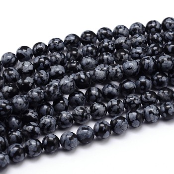 Natural Snowflake Obsidian Round Bead Strands, 6mm, Hole: 1mm, about 60pcs/strand, 15 inch