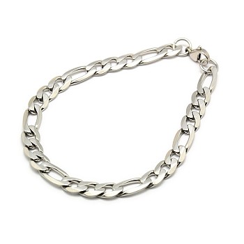 Trendy 304 Stainless Steel Figaro Chain Bracelets, with Lobster Claw Clasps, Faceted, Stainless Steel Color, 8-5/8 inch(220mm), 7mm