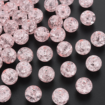 Transparent Crackle Acrylic Beads, Round, Pink, 10x9mm, Hole: 2mm, about 940pcs/500g.