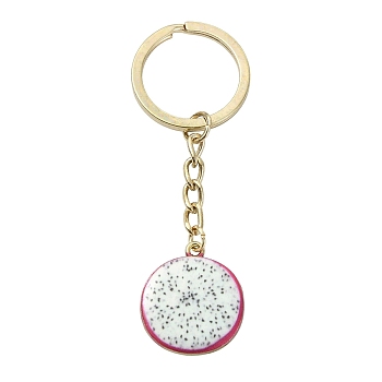 Alloy Enamel Keychains, with Iron Rings, Light Gold, Pitaya, 82mm, Pendant: 26mm