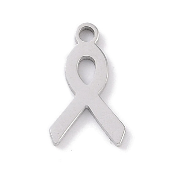 Non-Tarnish 304 Stainless Steel Charms, Laser Cut, Stainless Steel Color, Awareness Ribbon, 11x6.5x1mm, Hole: 1mm