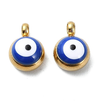 Ion Plating(IP) Real 18K Gold Plated 201 Stainless Steel Charms, with Enamel, Evil Eye Charms, Dark Blue, 8x5.5x4mm, Hole: 1.6mm