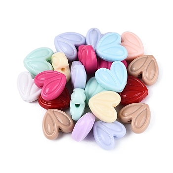 Opaque Acrylic Beads, Heart, Mixed Color, 15x15.5x7.5mm, Hole: 2mm, about 480pcs/500g