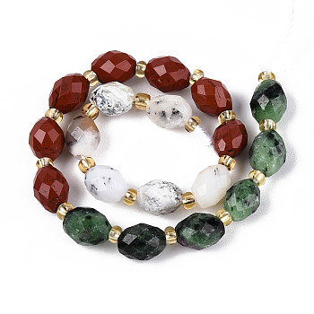 Natural Ruby in Zoisite & Red Jasper & Flower Opal Beads Strands, Rice, Faceted, 8x6mm, Hole: 0.9~1mm, about 19pcs/strand, 7.32~7.56''(18.6~19.2cm)