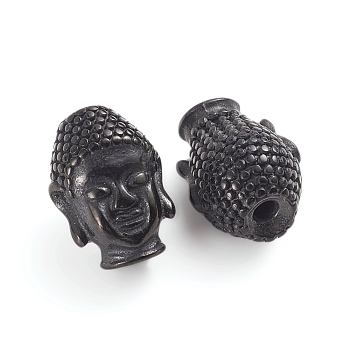 Buddhist 304 Stainless Steel Beads, Buddha Head, Gunmetal, 14x10.2x9.5mm, Hole: 1.8mm