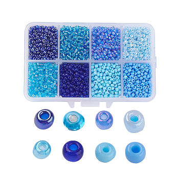 12/0 Glass Seed Beads, Ceylon Round  Loose Spacer Beads, 2mm, Blue, 2mm, Hole: 1mm, about 12500pcs/box