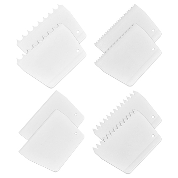 8Pcs 4 Styles Cake Cream Plastic Scraper, Bakewere Tool, White, 110.5~135.5x94.5~96.5x2~4.5mm, 2pcs/style