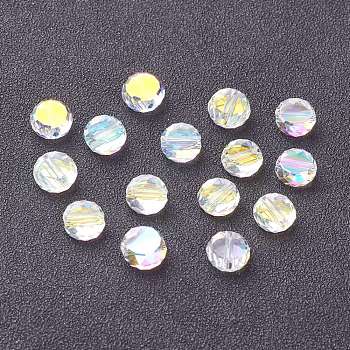 Glass Imitation Austrian Crystal Beads, AB Color Plated, Faceted, Flat Round, Clear AB, 8x4mm, Hole: 1.6mm