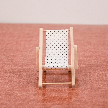 Wood Beach Chair Model, Dollhouse Toy for 1:12 Scale Miniature Dolls, Seashell Color, 110x57mm