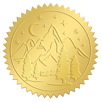 Self Adhesive Gold Foil Embossed Stickers, Medal Decoration Sticker, Mountain & Forest, 5x5cm