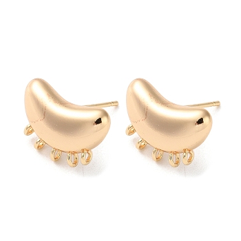 Brass Stud Earring Findings, with Loop, Real 18K Gold Plated, 11x16x4mm, Hole: 1.2mm, Pin: 0.5mm