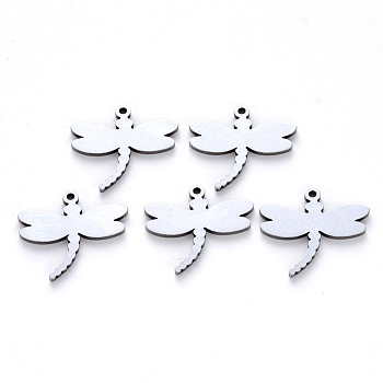 304 Stainless Steel Pendants, Laser Cut, Dragonfly, Stainless Steel Color, 16x17x1mm, Hole: 1.2mm
