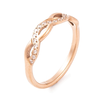 Infinity 304 Stainless Steel with Clear Cubic Zirconia Finger Ring for Women, Rose Gold, 4.5mm, US Size 6~9(16.5~18.9mm)