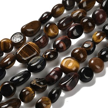 Natural Tiger Eye Beads Strands, Nuggets, Tumbled Stone, Mixed Dyed and Undyed, Mixed Color, 7~13x4.5~10x4.5~10mm, Hole: 1.2mm, about 44~46pcs/strand, 15.08''~16.14''(38.3~41cm)