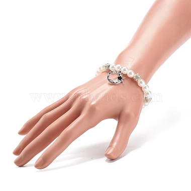 ABS Plastic Imitation Pearl  & Rhinestone Beaded Stretch Bracelet with Alloy Charm for Women(BJEW-JB08526)-3