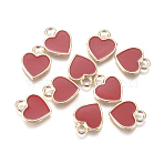 Golden Plated Alloy Enamel Charms, Heart, Red, 12x10x1.5mm, Hole: 2mm(PALLOY-CJC0001-35A)