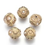 Handmade Indonesia Beads, with Metal Findings, Golden Color Plated, Round, Light Khaki, 20~21mm, Hole: 1.8mm(IPDL-R443-02)