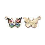 Light Gold Alloy Enamel Pendants, Cadmium Free & Nickel Free & Lead Free, Butterfly Charm, Dark Sea Green, 15.6x21.7x1.6mm, Hole: 2mm(ENAM-G210-02LG-08)
