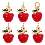 6Pcs Brass Enamel Pendants, with Jump Ring, Real 18K Gold Plated, Fruit Charm, Apple, 15x10mm, Hole: 3mm(KK-BC0015-01)