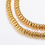 Electroplate Non-magnetic Synthetic Hematite Bead Strands, Rondelle, Golden Plated, 6x3mm, Hole: 1mm, about 125~133pcs/strand, 15.7 inch(X-G-Q465-11G)