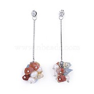Chip Natural Carnelian, Citrine & Aquamarine Dangle Stud Earrings, with Grade A Pearl Beads and Cubic Zirconia, 316 Surgical Stainless Steel Venice Chains, Brass Ball Head Pins, with Cardboard Jewelry Boxes, 66mm, Pin: 0.7mm(EJEW-JE03227-02)