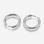 201 Stainless Steel Huggie Hoop Earrings Findings, with 304 Stainless Steel Pins, Stainless Steel Color, 20x20.5x2.5mm, 10 Gauge, Pin: 0.9mm(X-STAS-F149-33P-A)