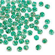 Luminous Handmade Gold Sand Lampwork Beads, Round, Dark Green, 8x7mm, Hole: 1.6mm, 80pcs/box(LAMP-NB0001-79C)