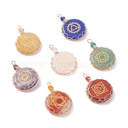 Natural & Synthetic Pendants, with Glass Beads and Light Gold Tone Brass Findings, Flat Round with Chakra Pattern, 42x27x6mm, Hole: 3.5mm(PALLOY-JF01317)