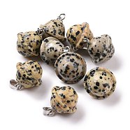 Natural Dalmatian Jasper Pendants, Planet Charms, with Platinum Plated Alloy Snap on Bails, 19.5~21.5x18~18.5mm, Hole: 5.5x3.3mm(G-B041-01P-06)