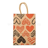 Valentine's Day Rectangle Paper Gift Bags, Portable Kraft Paper Tote Shopping Bag, with Paper Handles, Heart, 29.5cm(ABAG-C006-01D)