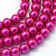 Baking Painted Pearlized Glass Pearl Round Bead Strands, Camellia, 6~7mm, Hole: 1mm, about 135~140pcs/strand, 31.4 inch(HY-Q003-6mm-17)
