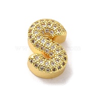 Brass Micro Pave Clear Cubic Zirconia Charms, Real 18K Gold Plated, Letter S, 10.5~13.5x3.5~14x5mm, Hole: 1.8~2x1.8~2.5mm(ZIRC-C009-01G-S)
