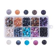 Natural Weathered Agate Beads, Dyed, Frosted, Round, Mixed Color, 6mm, Hole: 1mm, about 50pcs/compartment, 500pcs/box(G-JP0001-04-6mm)