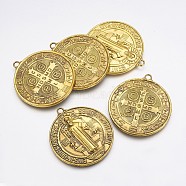 Tibetan Style Alloy Big Pendants, Cadmium Free & Nickel Free & Lead Free, Saint Benedict Medal, Antique Golden, 51x46x3mm, Hole: 3mm(X-TIBEP-A17171-AG-FF)